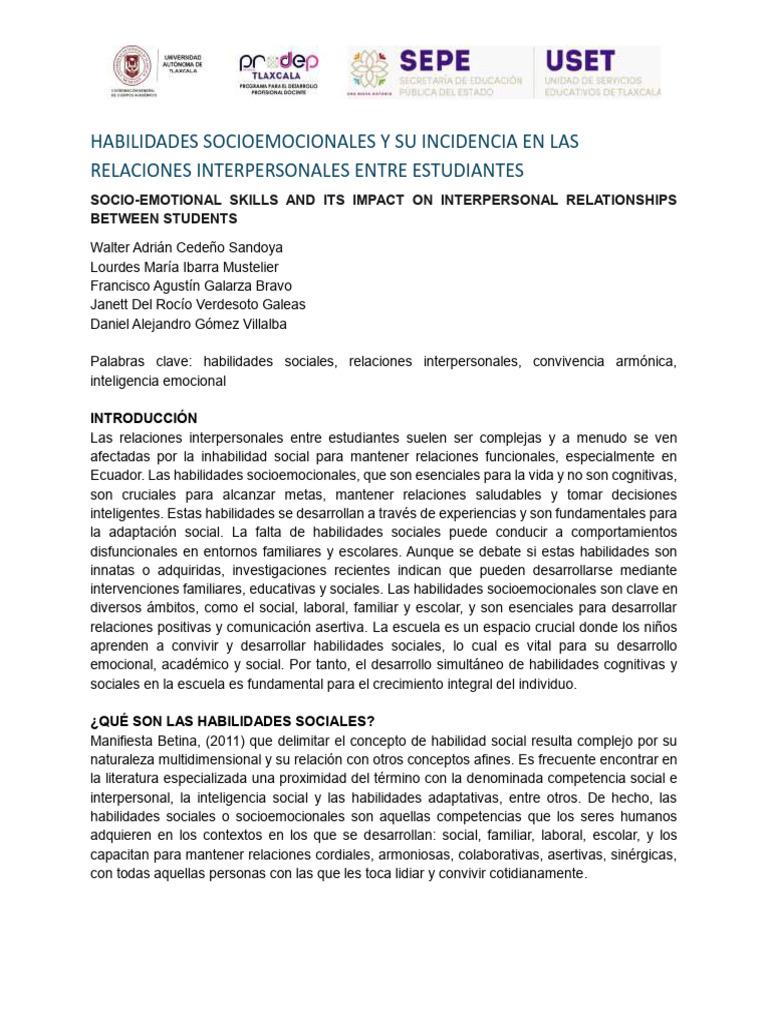 3 Resumen Habilidades Socioemocionales y Su Incidencia en Las ...
