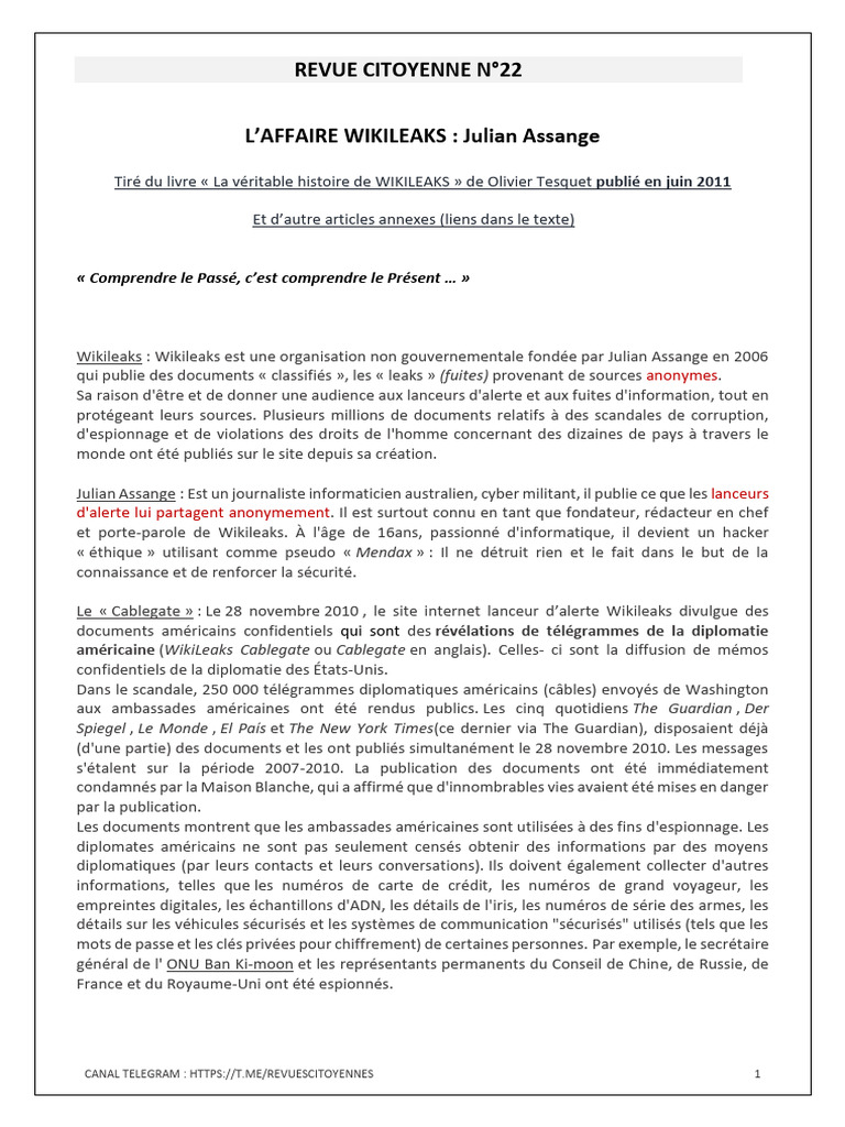 Revue 22. WIKILEAKS - Julian Assange | PDF