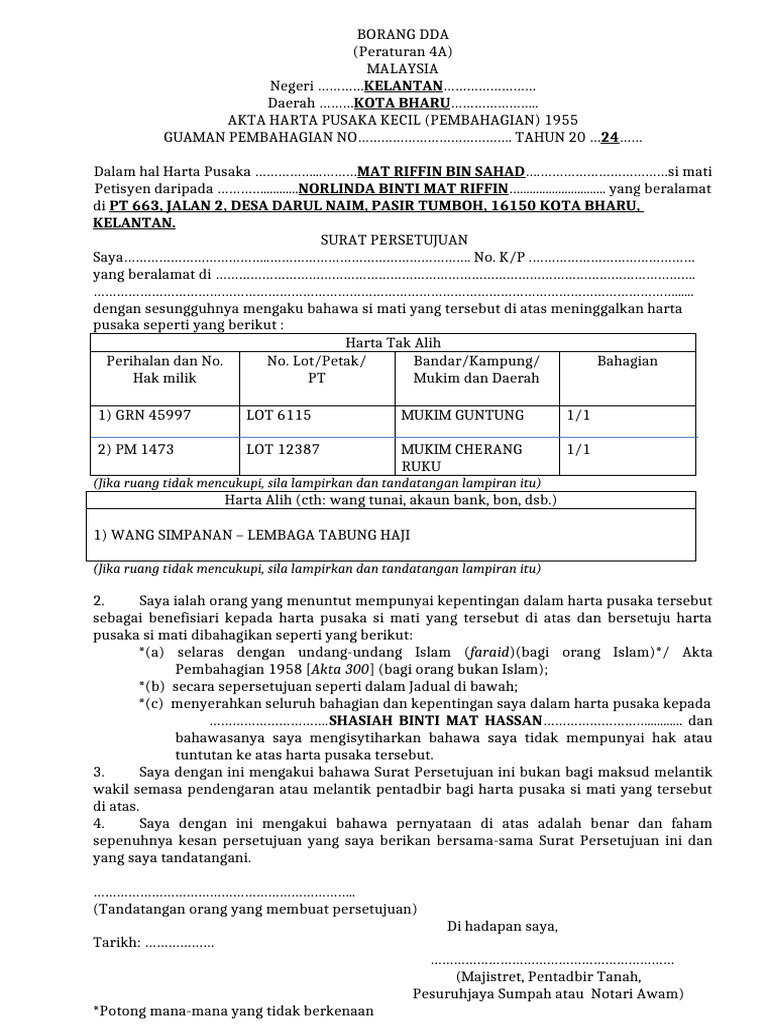 Borang Persetujuan - Bahasa Melayu Borang DDA-1 | PDF