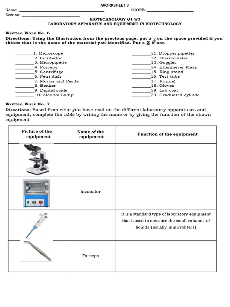 Week 3 Worksheets Apparatus | PDF
