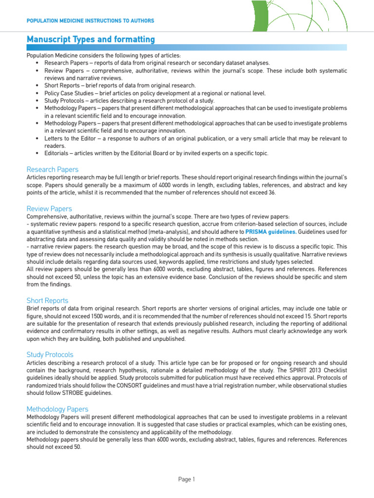 Manuscript Types for Population Medicine | PDF