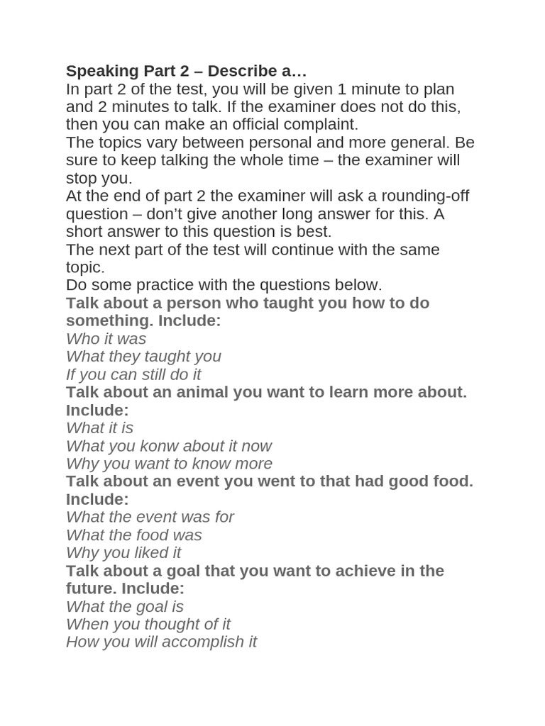 Speaking Part 2 | PDF