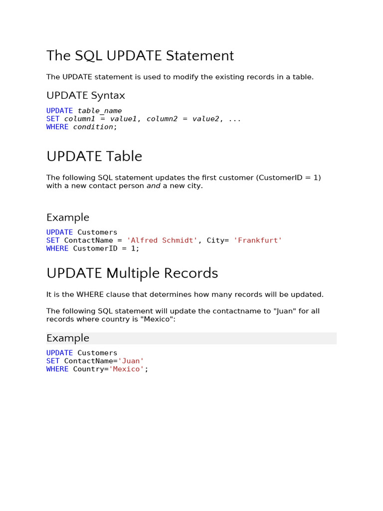 The SQL Update Statement | PDF