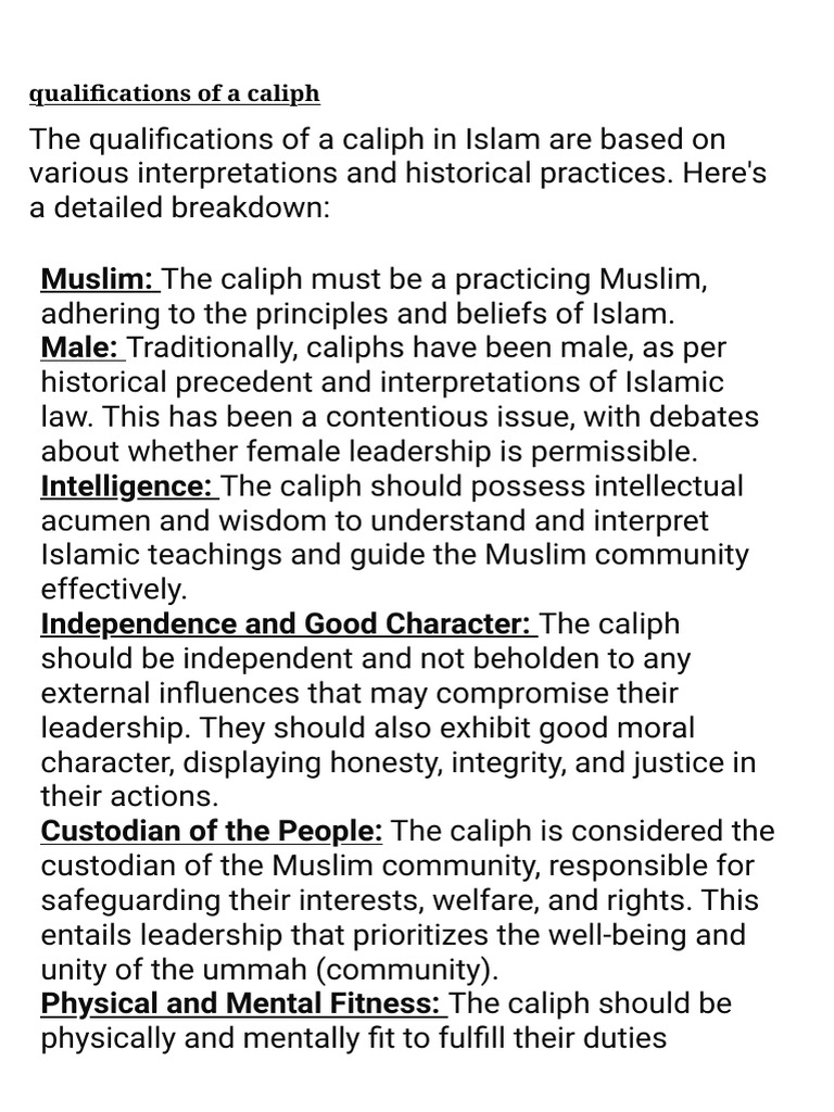 Qualifications of A Caliph | PDF