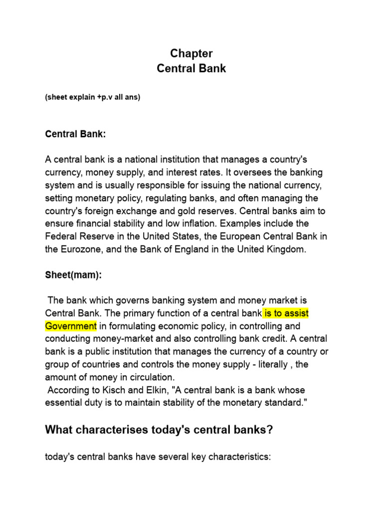 Central Bank | PDF