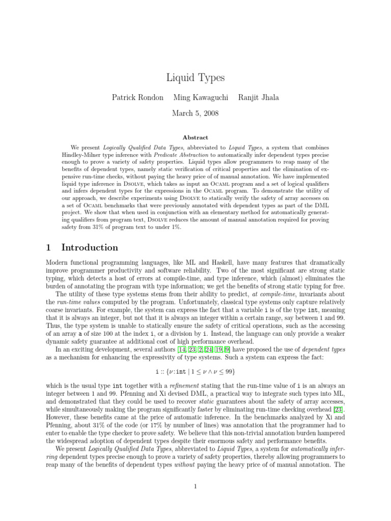 Liquid Types: Automated Dependent Type Inference | PDF | Computer ...