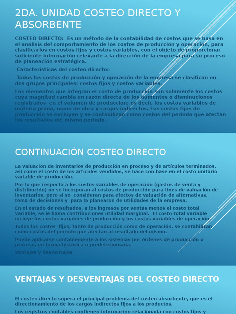 2da. Unidad Costeo Directo y Absorbente | PDF