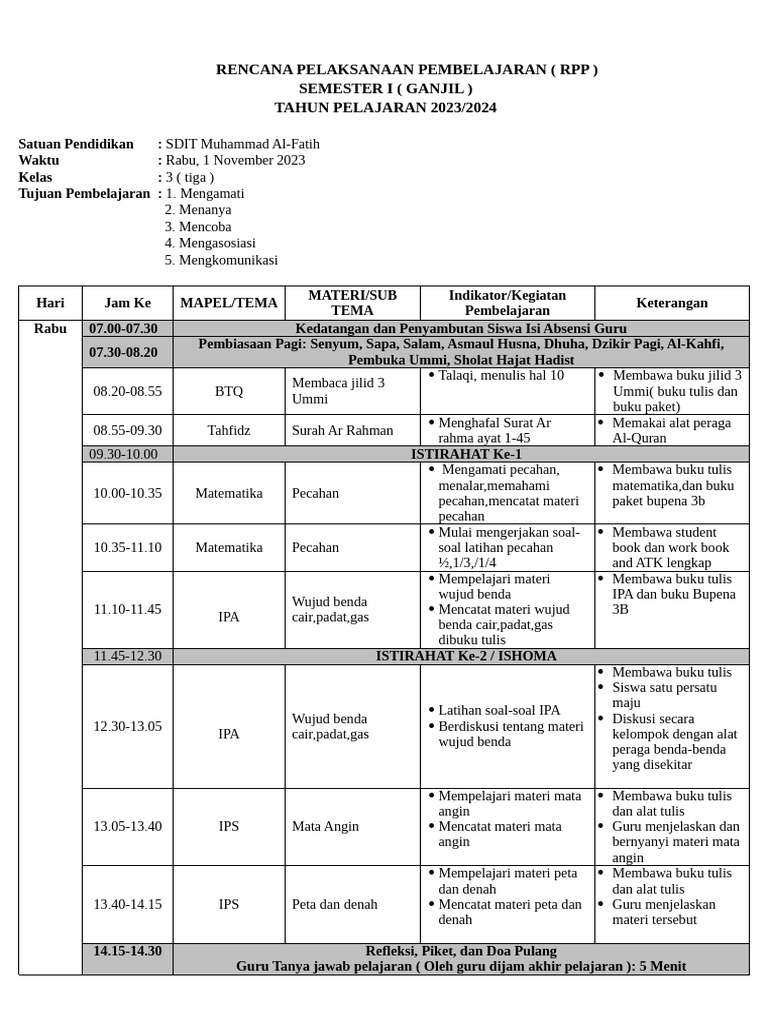 Format RPP Kelas 3 | PDF
