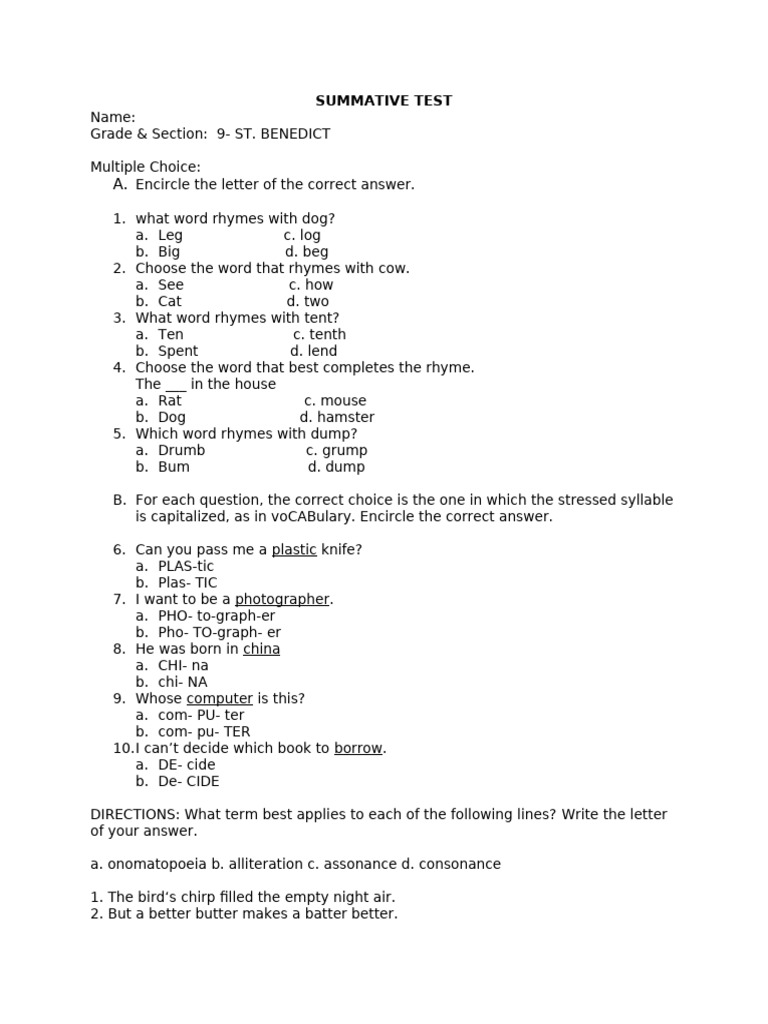 Summative Test 9 | PDF