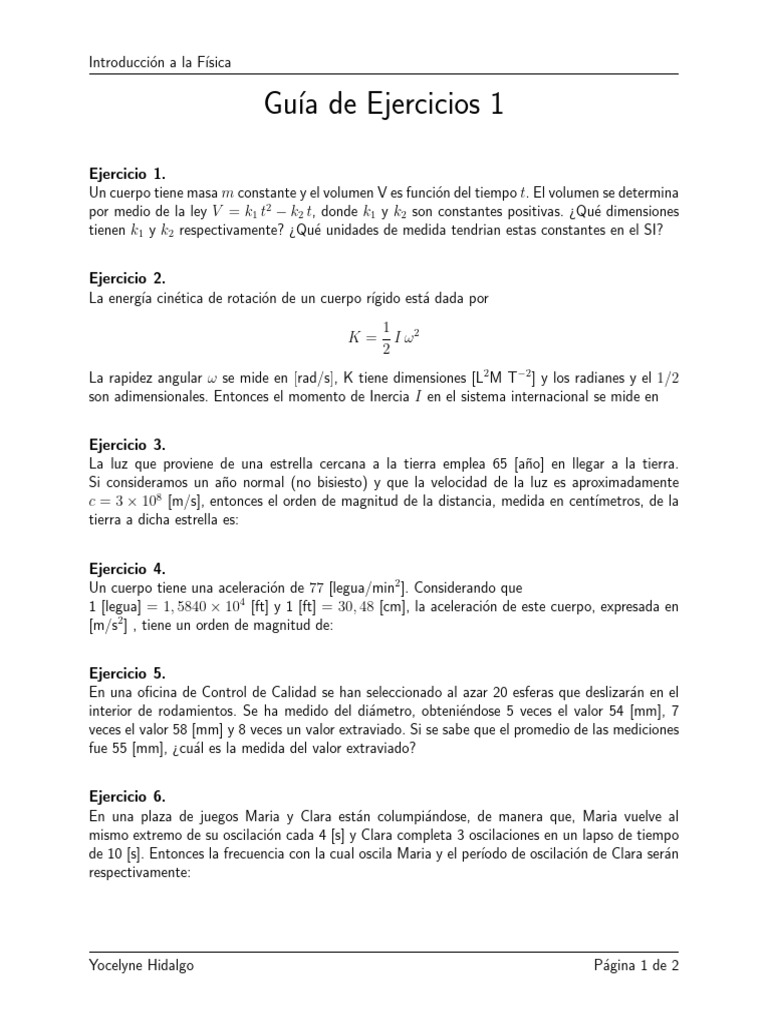 Guia de Ejercicios 1 FIS000A | PDF