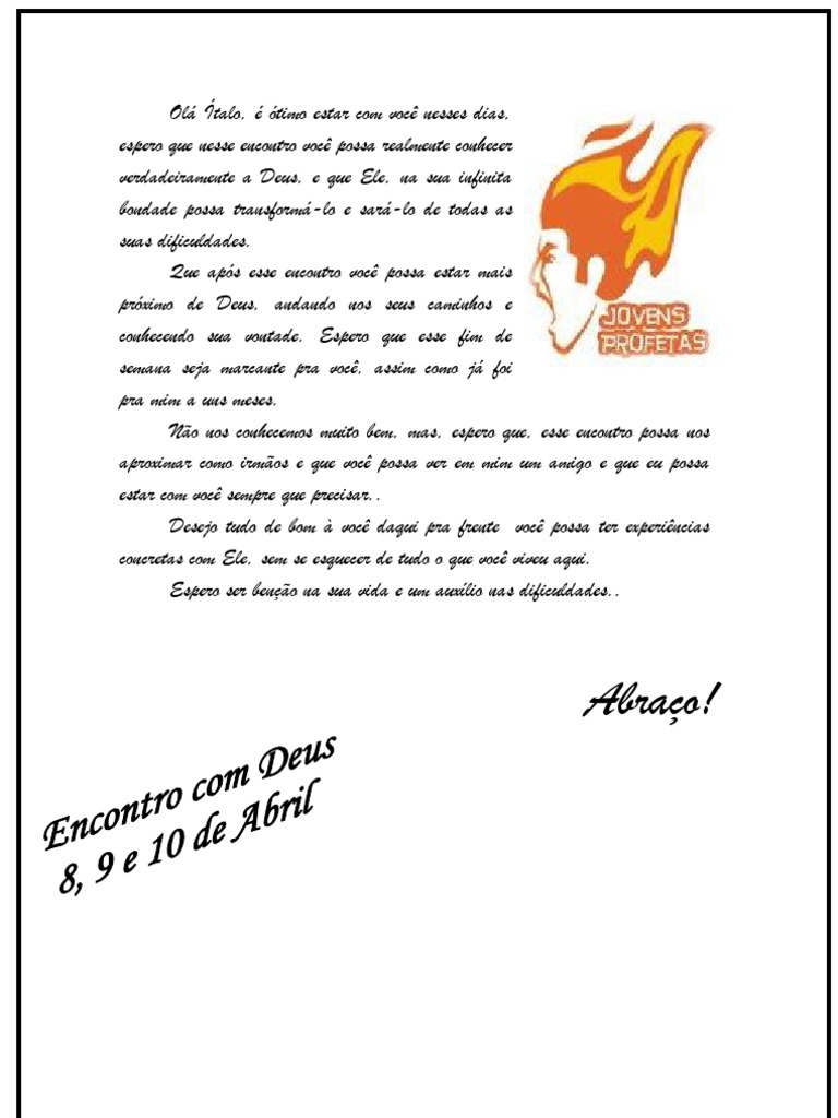 Carta Encontro Com Deus Peniel Perodua w