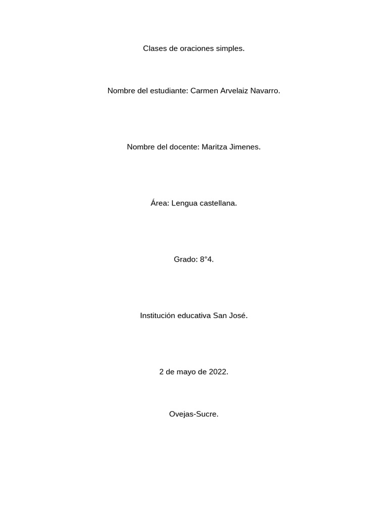 Clases de Oraciones | PDF | Verbo | Artes del Lenguaje y Comunicación