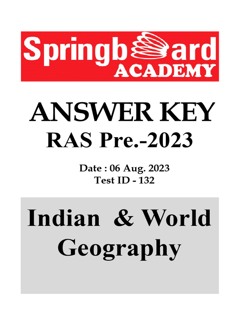 Ind. World Geo. Test Code 132 Ras Pre Test Series 2023 | PDF