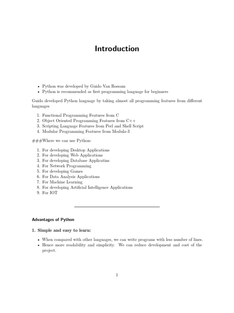 Introduction To Python | PDF