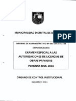EXAMEN ESPECIAL A LAS AUTORIZACIONES DE LICENCIAS DE OBRAS PRIVADAS - Período 2006 - 2010