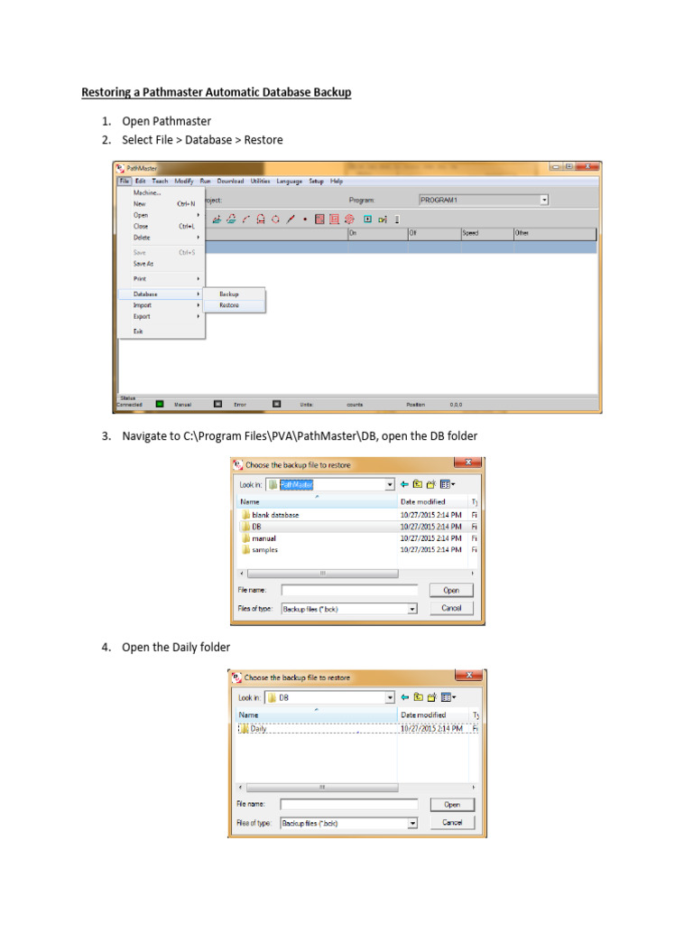 Restoring A Pathmaster Database Automatic Backup | PDF