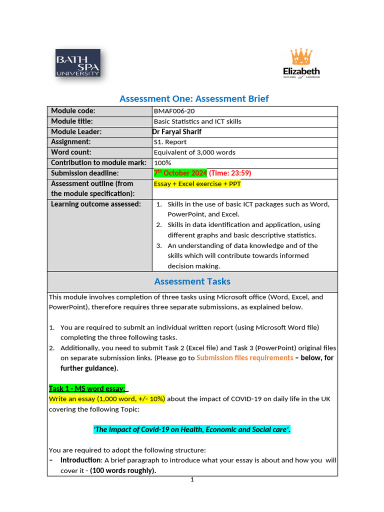 Assignment Brief BS ICT Skills - Cohort 8 Updated | PDF