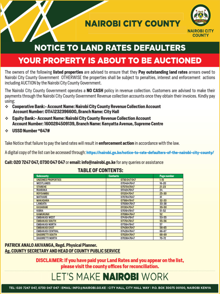 Nairobi Land Rates Default Notice | PDF | Nairobi