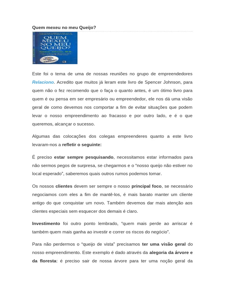 Quem Mexeu No Meu Queijo | PDF