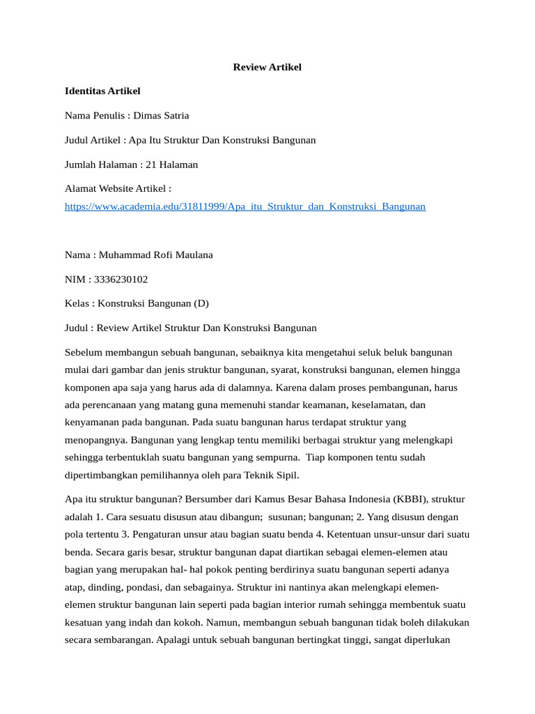 Review Artikel Struktur Dan Konstruksi Bangunan | PDF