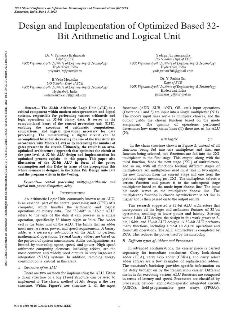 Design and Implementation of Optimized Based 32-Bit Arithmetic and ...