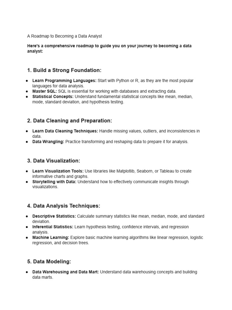 Complete roadmap to become a data analytics pdf