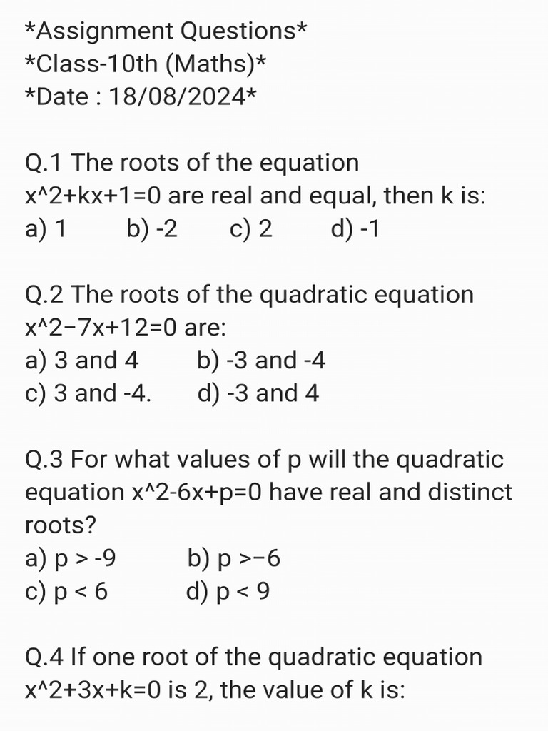 Class 10th Assignment Maths - 240818 - 151015 | PDF