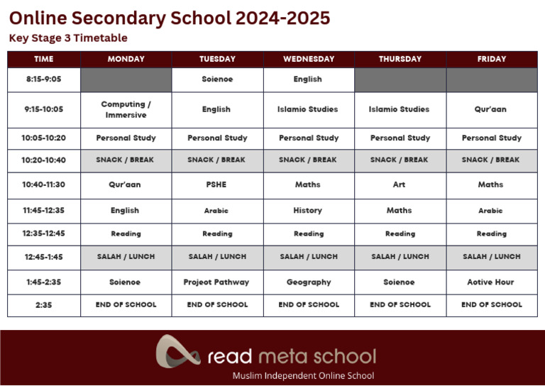 Key Stage 3 - TIMETABLES 2024-2025 | PDF