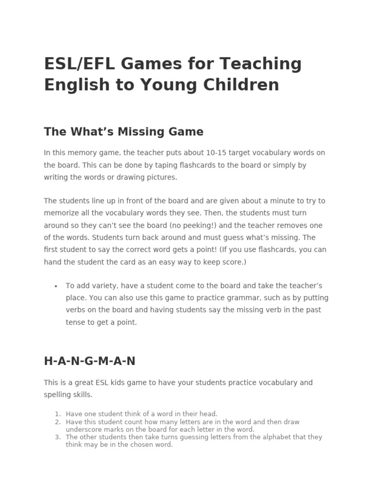 Games For Teaching English To Young Children | PDF