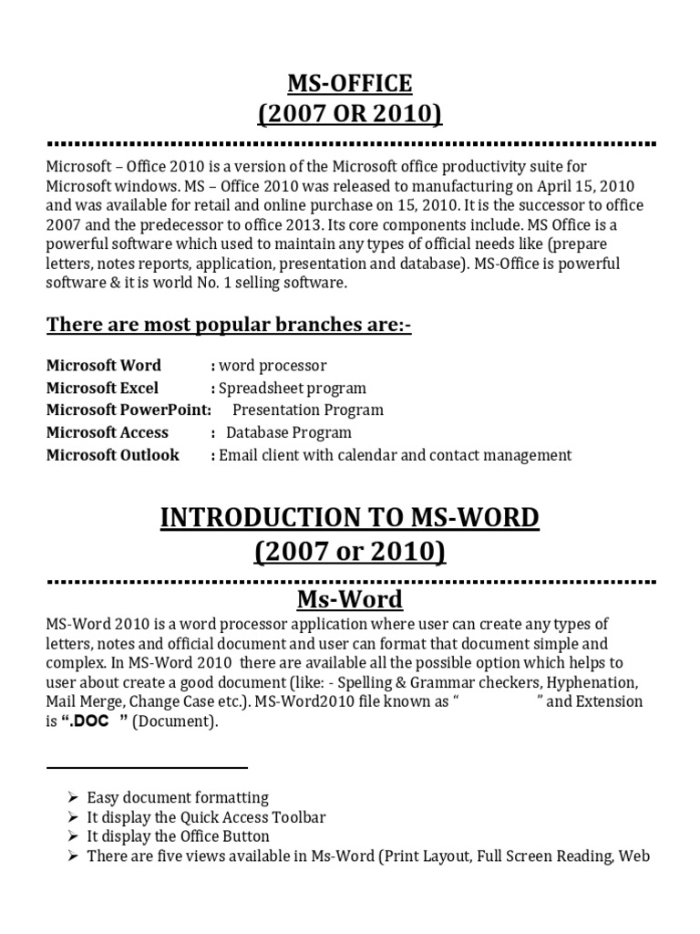 MS Word 2010 Features and Usage Guide | PDF | Microsoft Word | Computers