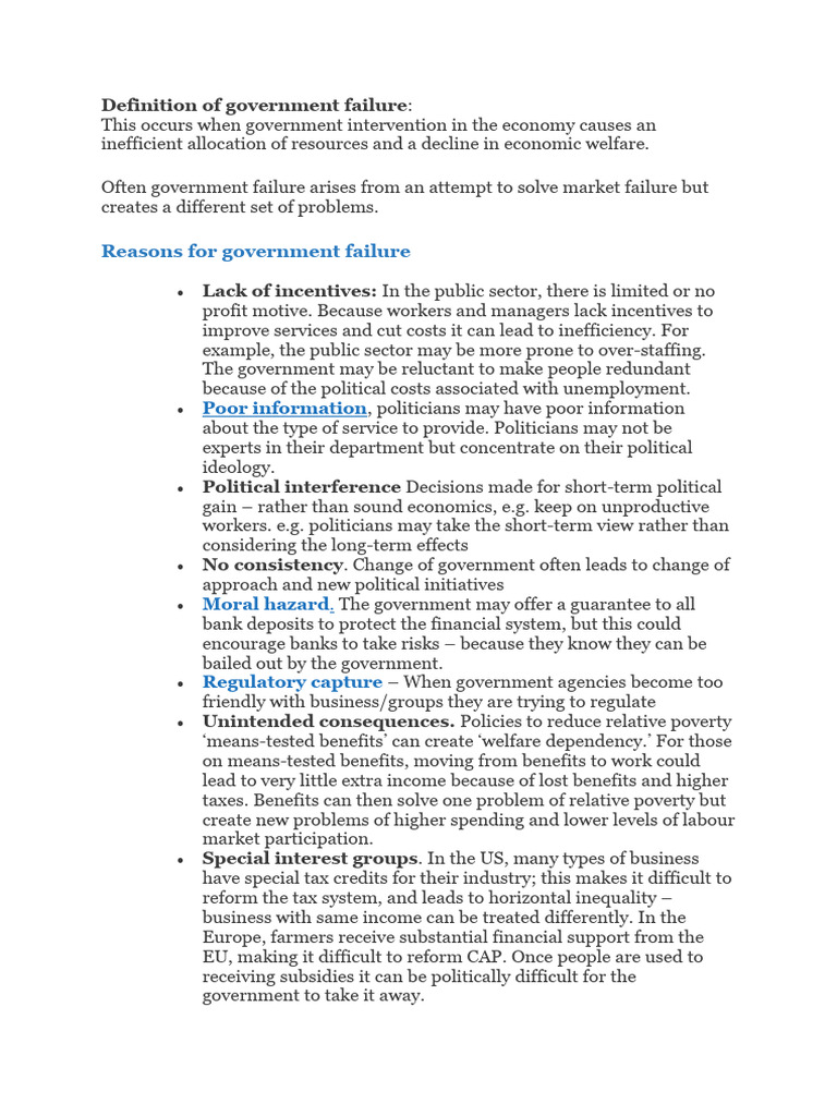 Govt Failure CAP Policy Notes | PDF