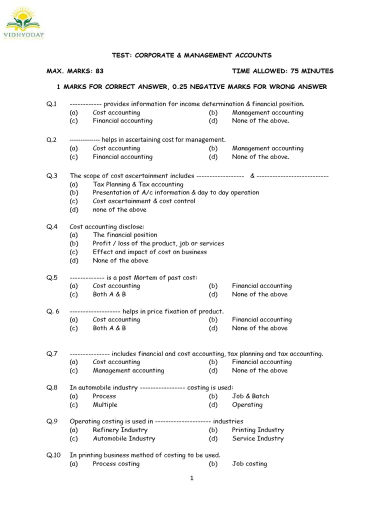 Cost Test | PDF
