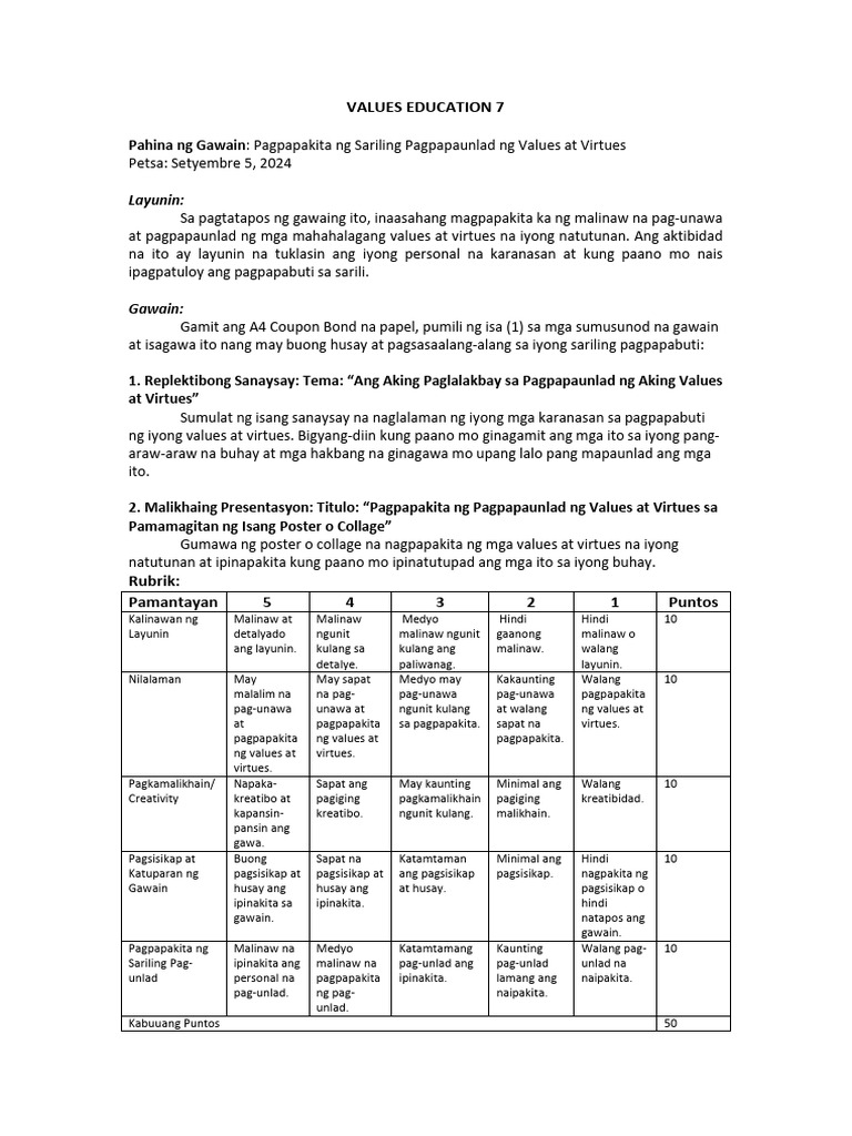 Values Education 7 Pahina Ng Gawain Pdf