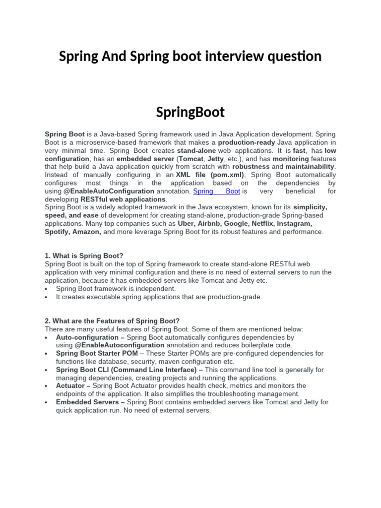 Spring and Spring Boot Interview Question | PDF