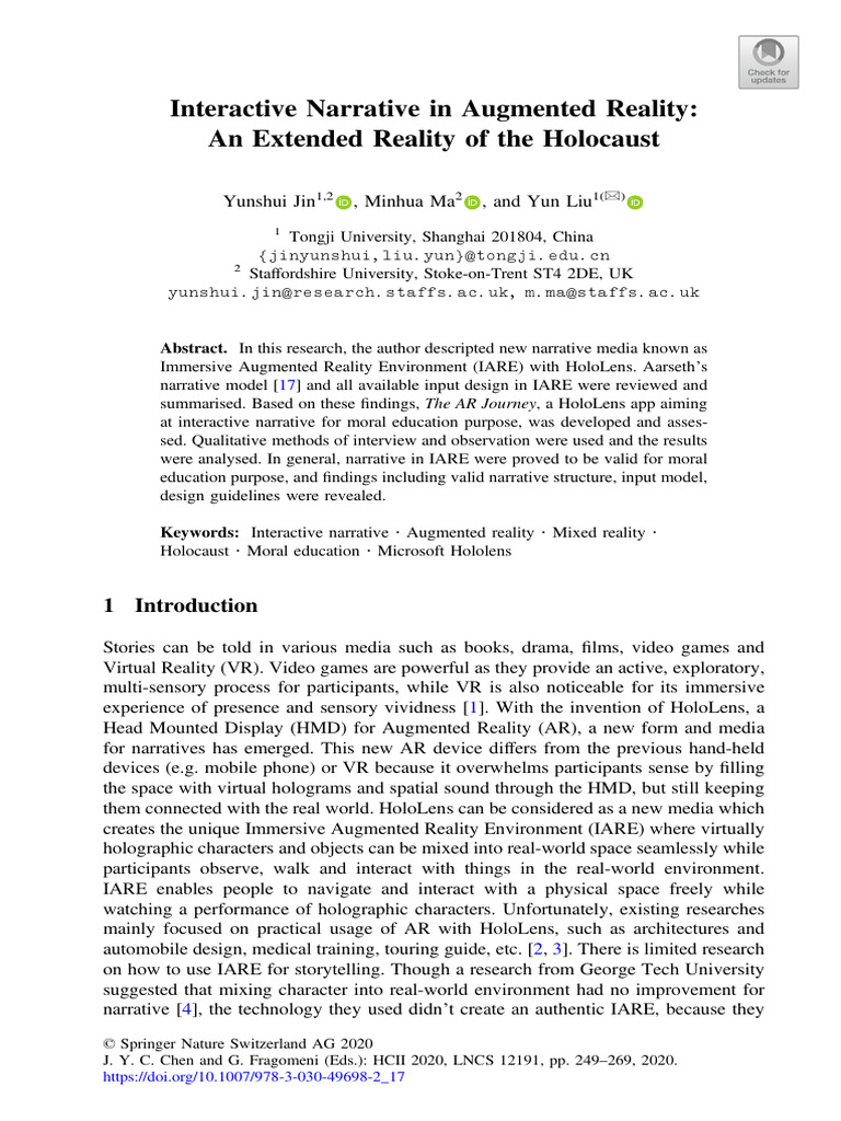 Interactive Narrative in Augmented Reality: An Extended Reality of The ...