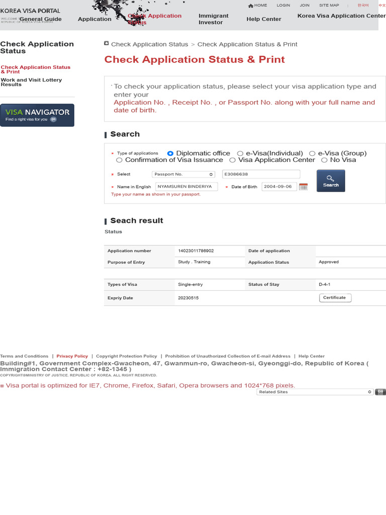 KOREA VISA PORTAL Check Application Status Check Application Status ...