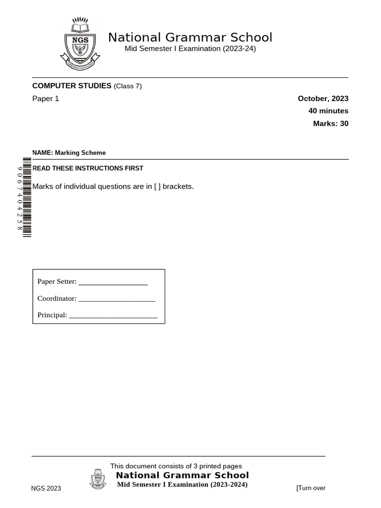 Marking Scheme 7 - p1 | PDF