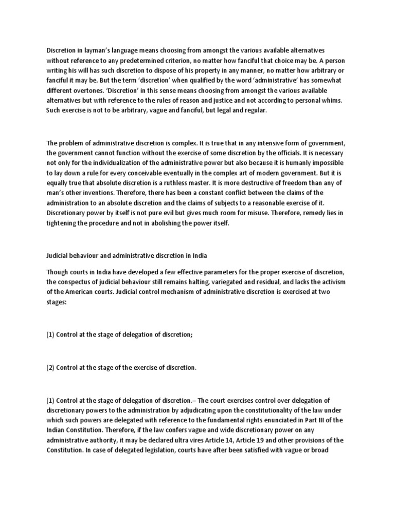 Administrative Discretion Discretion Legal Concepts