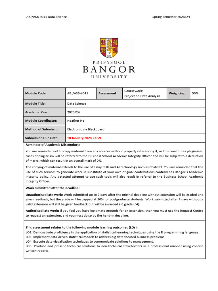 Data science project coursework brief pdf