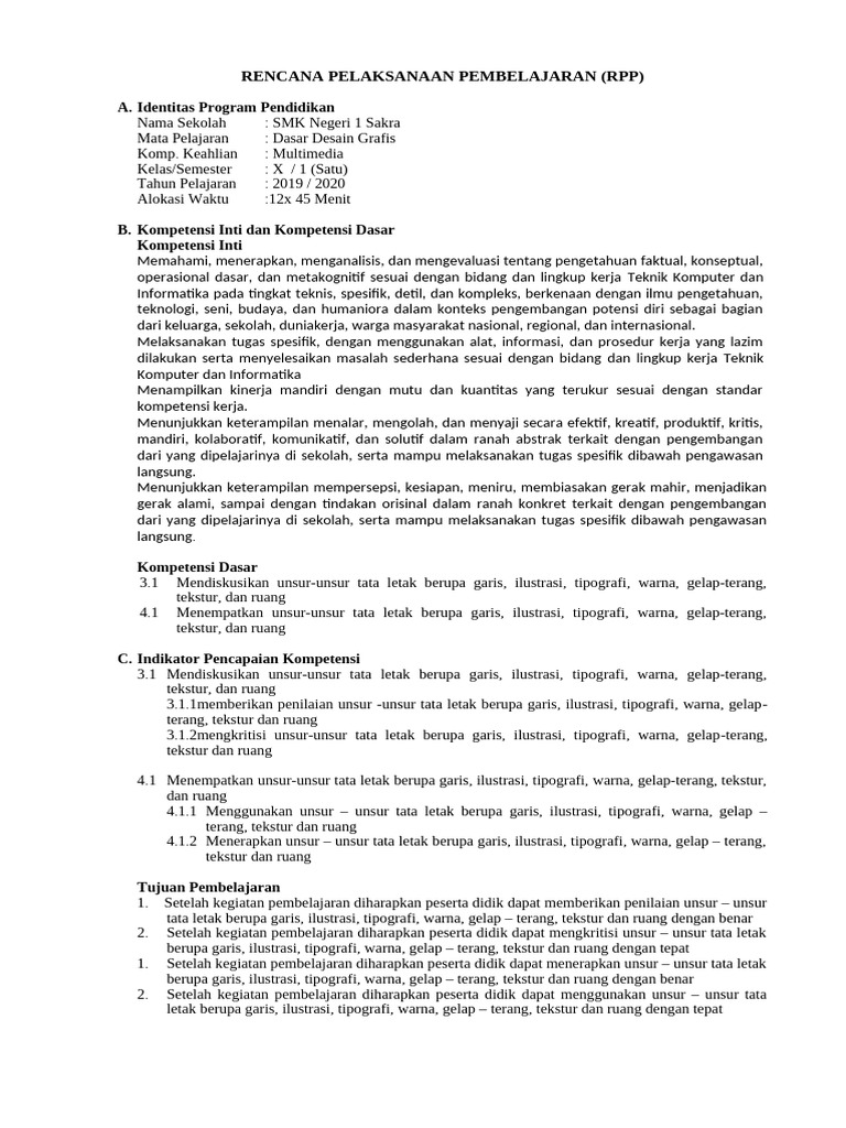 RPP Dasar Desain Grafis OK | PDF