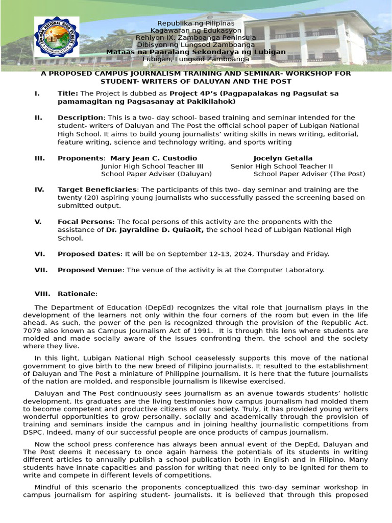 A Proposed Campus Journalism Training and Seminar | PDF