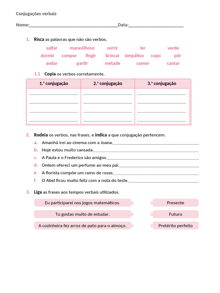 Ficha de Consolidação 19 - Conjugações Verbais | PDF