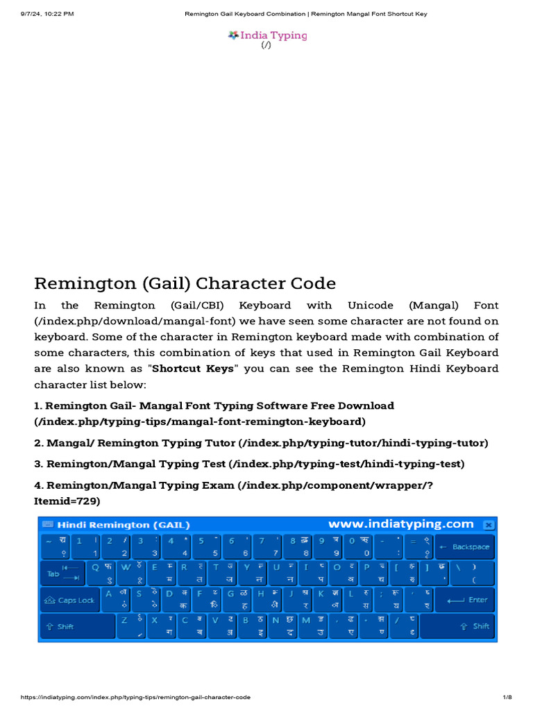 mangal font shortcut key pdf free download