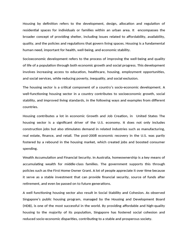 Housing's Role in Socioeconomic Growth | PDF | Affordable Housing ...