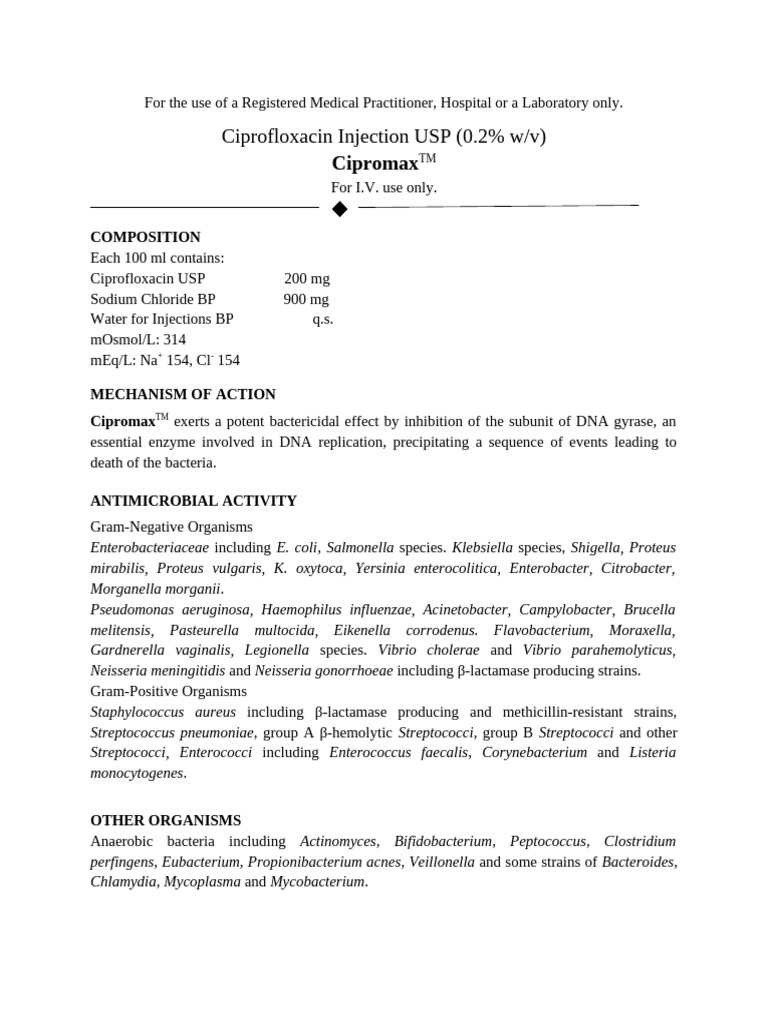 Ciprofloxacin Injection USP Overview | PDF | Intravenous Therapy ...