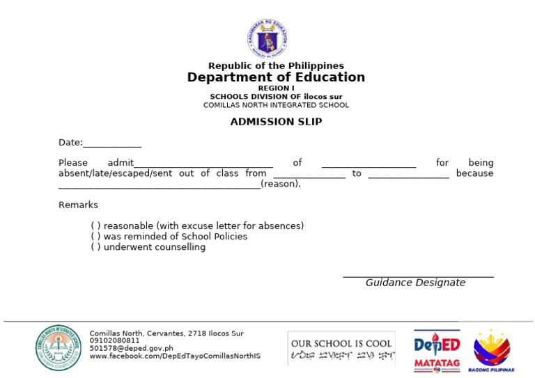 Admission Slip 084038 | PDF