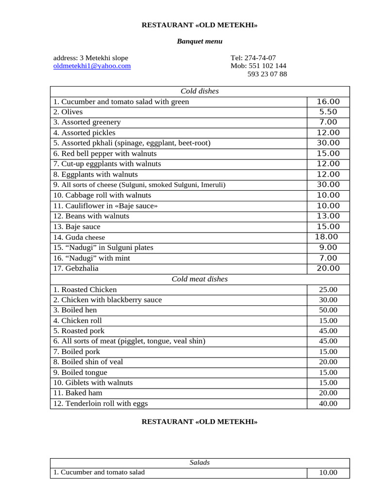 English Menu PDF PDF