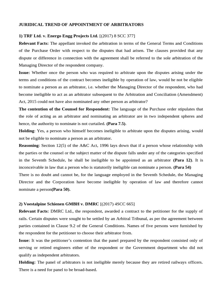 Juridical Trend of Appointment of Arbitrators 1 | PDF