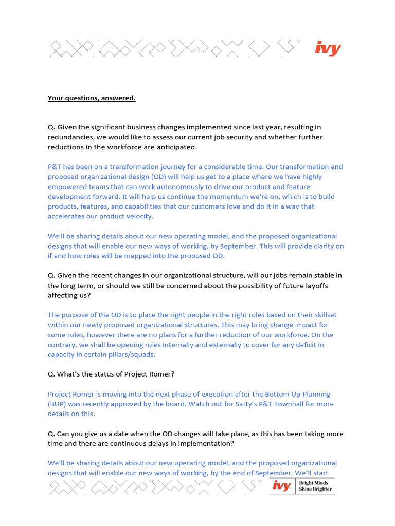 Townhall Q&A | PDF