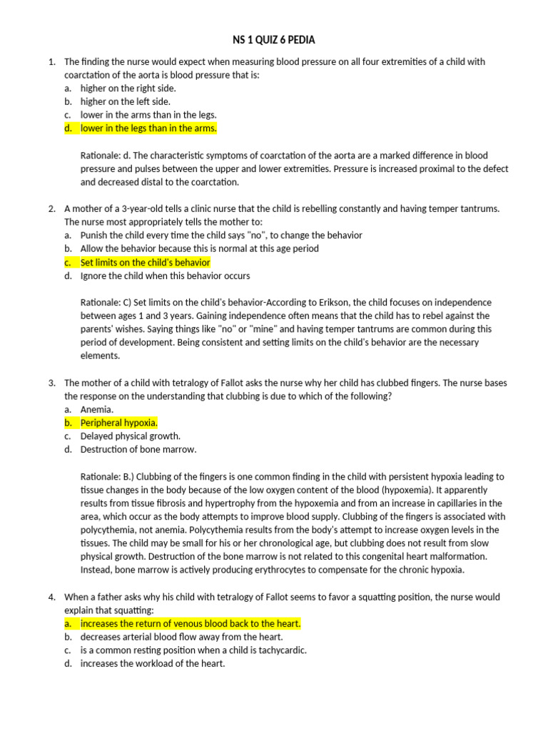 Ns 1 Quiz 6 Pediatric | PDF
